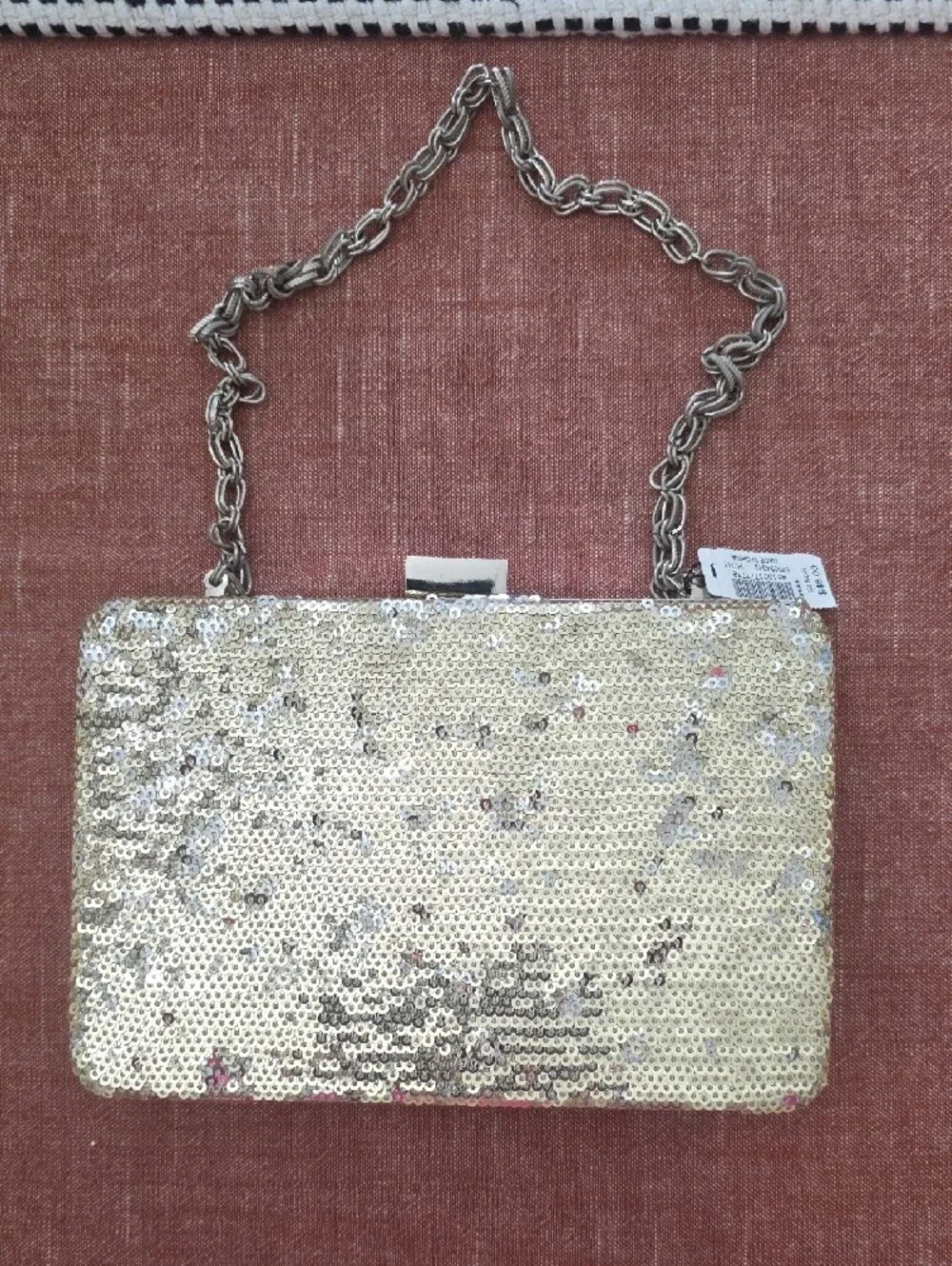 White House Black Market Gold Sequin Chain Clutch - Picture 4 of 10